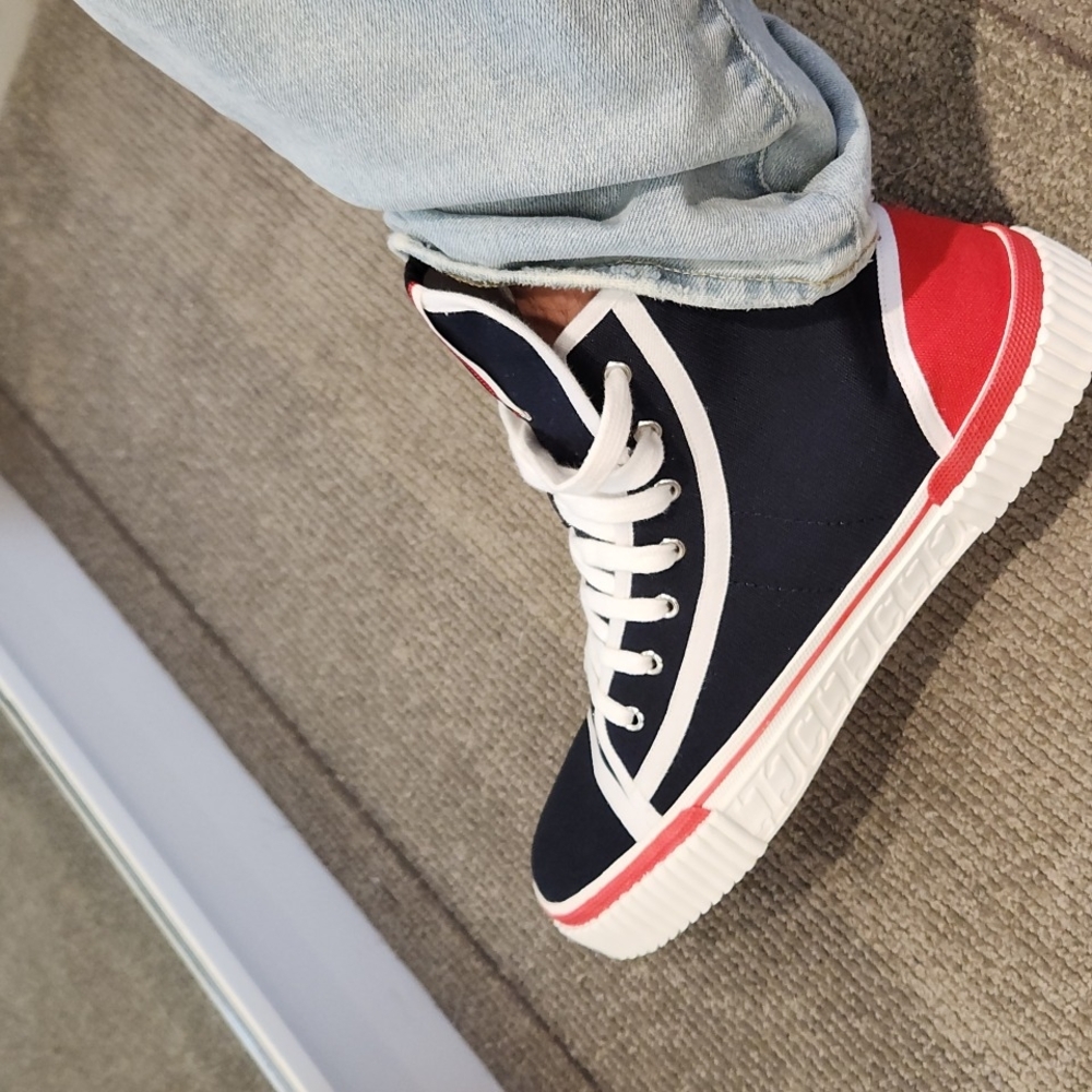 Christian Louboutin Blue and Red High-Top Sneakers - Picture 7 of 8